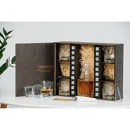 Подарунковий набір Whiskey Stones камені для віскі в дерев'яному пеналі №6 + декантер і 6 склянок Pasabahce + щипці + мішечок - мініатюра 3