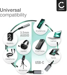 Адаптер CELLONIC USB-C 2в1 з AUX 3.5 мм та швидкою зарядкою 60W - мініатюра 2