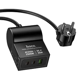 МЗП AC33 Win 1 position 30W QC+PD (1USB-A/2C/1Socket) (1.5m) Black Hoco teh0029630 - мініатюра 3