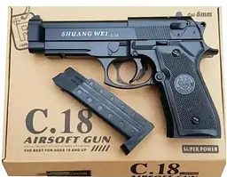 Іграшковий пістолет для страйкболу Airsoft Gun C.18 реалістична ігрова модель Чорний - мініатюра 3
