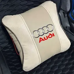 Подушка авто для Audi Кольоровий 3D Логотип Екошкіра Бежева 1 шт (Modena)