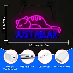 Неонова вивіска Cat Led Neon Sign Just Relax Words Рожева синя світлодіодна вивіска Cat-рожевий синій - мініатюра 2