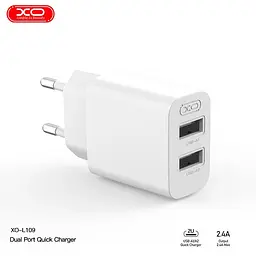 Адаптер мережний XO Dual USB Charger L109 2USB, 2.4A - мініатюра 3