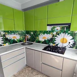 Кухонний фартух Сонячні ромашки вініловий ПВХ наклейка для кухні зелений 60х200 см Happy Pocket Z180273
