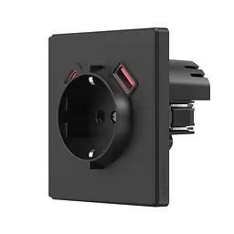 Розетка одинарна із заземленням USB-A+C 20W вугільно-чорна VIDEX NOTA (VF-NT-SK1GUC-BL) VIDEX (28884-000)