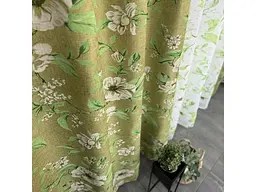 Льняні штори зеленого кольору з квітами 150х270 з тюлистом батистовим 400х270 на тасьме ALBO pbe0052610 - мініатюра 4