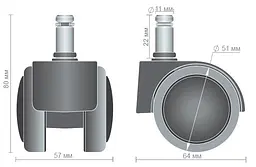 Комплект преміальних роликів для офісних крісел 11 мм (5 шт.) - мініатюра 3