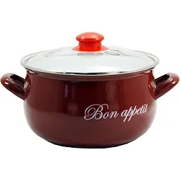 Каструля емальована Interos Bon appetit з кришкою 5.1 л 22 см червона (2234 С)
