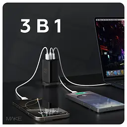 Зарядний пристрій мережевий MAKE 100W GaN3 2xType-C PD3.0 + USB QC4.0 Black - мініатюра 2