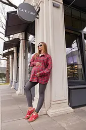 Жіноча сорочка для вагітних стилю oversize в клітинку для майбутніх мам Siena L - XL (46 - 48) Lullababe червоний - мініатюра 4