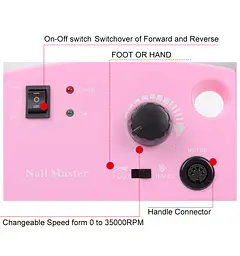 Машинка-фрезер для манікюру педикюру з педаллю Beauty nail 8-1DM/211 30Ват 35т об/хв для корекції штучних нігтів Рожева - мініатюра 6
