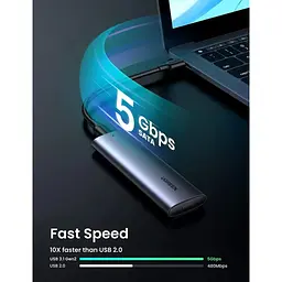 Кишеня зовнішня Ugreen USB-C to M.2 B-Key/M+B Key SSD 5Gbps SATA 3.0 aluminum 0.5m (10903) - мініатюра 3