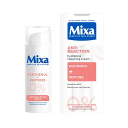 Зволожувальний крем з пантенолом Mixa Anti-Reaction Hydrating Repairing Cream для заспокоєння і зміцнення захисного бар’єра чутливої шкіри обличчя 50 мл