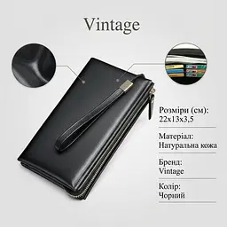 Чоловіча барсетка на зап'ясті зі шкіри 20237 Vintage чорний - мініатюра 3