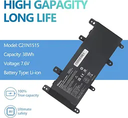 Акумулятор C21N1515 38Wh для ноутбуків ASUS X756UA/X756U/F756U/R753U - мініатюра 2