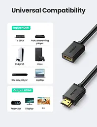 Кабель Ugreen HD107 HDMI Male to Female Extension Cable 0.5 м Black (10140) - мініатюра 5