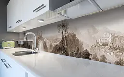 Вініловий кухонний фартух Вінтаж Замок на скелі наклейка для кухні Архітектура Бежевий Happy Pocket Z181441 - мініатюра 6
