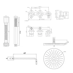 Душова система Kohlman Axel 25 graphite + BOX прихованого монтажу KPL-QW260AG25, Графит - мініатюра 6