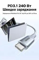 Кабель UGREEN L534 USB-C - USB-C PD 3.1 240 Вт 2 м зоряний блакитний (75732) - мініатюра 4