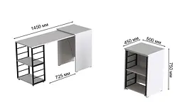 Стіл-тумба трансформер Смарт 2/1 Ferrum-decor 750x1450x500 Чорний метал ДСП Біле 16 мм (FRD-105095) - мініатюра 2