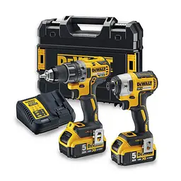 DeWALT Набір із двох акумуляторних інструментів DeWALT 18В дриль-шурупокрут DCD791 ударний шурупокрут DCF887 акб 2х5А·год ЗП TSTAK 4.2кг