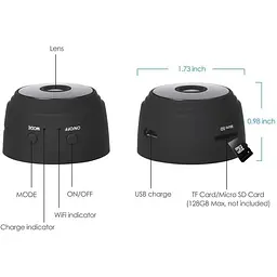 Камера відеоспостереження Pix-Link бездротова A9 720P/1MP шпигунська IP міні Wi-Fi камера Black (18655) - мініатюра 3