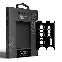 Захисне скло для камери Samsung Galaxy S24 Ultra 5G (SM-S928), Supreme BI, чорний колір, з рамкою, глянцеве скло для захисту лінз, протиударне, прозоре, з клейовим шаром по контуру, не впливає на якість фото, ArmorStandart (ARM76602)