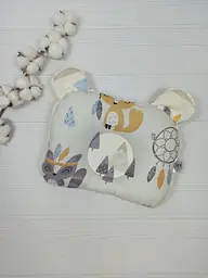 Дитяча ортопедична подушка 24×32 для новонароджених a.l.babybox Звірі індіанці в горах Молочний