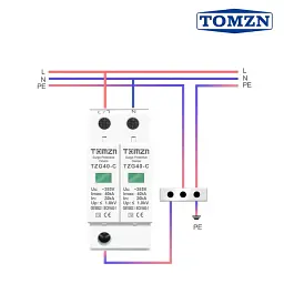 Пристрій захисту від імпульсних перенапруг AC TOMZN TZG40-C 2P 20–40kA 275V обмежувач перенапруги 2х полюсний (19638) - мініатюра 4