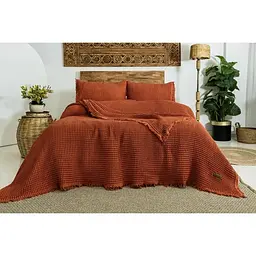 Вафельне покривало Norah Copper 240x260см +2 наволочки 50x70см Saheser pbe0052240 - мініатюра 2
