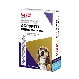 Veko Ассуріті Плюс Спот Он для собак 4-10 кг 6 х 1.0 мл пак