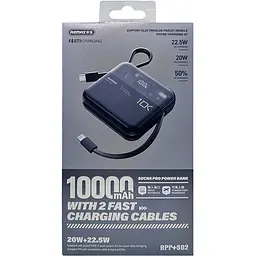 Павербанк Remax RPP-602 / 10000 мАг / до 22.5 Вт / USB-A, USB-C, Lightning / PD + QC / З кабелем / Чорний - мініатюра 7