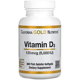 Вітаміни та мінерали California Gold Nutrition Vitamin D3 125 mcg, 360 рибних капсул