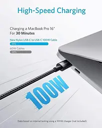 Кабель Anker Nylon А8758 Type-C - Type-C (USB-C - USB-C) 100W 3 метри - мініатюра 2