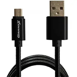 Дата кабель USB 2.0 AM to Micro 5P 1.0m Cu, 2.1A, Black Grand-X (MM-01B) - мініатюра 2