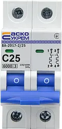 Модульний автоматичний вимикач 2р - 25А - С - ВА-2017 АСКО-УКРЕМ (A0010170014) - мініатюра 2