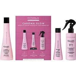 Набір Phytorelax Keratin Color: шампунь для захисту фарбованого волосся 250 мл + термозахист для фарбованого волосся 200 мл + незмивний кондиціонер для фарбованого волосся 100 мл