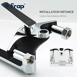 Душова система Frap F2457, поворотний вилив - перемикач на лійку/душ, 3 режими, чорний/хром, Чорний матовий - мініатюра 3