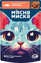 Вологий корм для котів "М'ясна Миска" шматочки в соусі з лососем 100 г