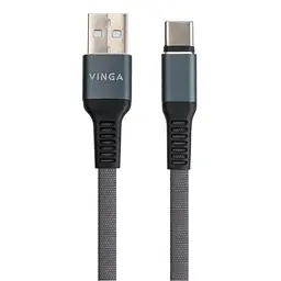 Дата кабель USB 2.0 AM to USB-C 1.0m flat nylon gray Vinga (VCPDCTCFNB1GR) - мініатюра 2