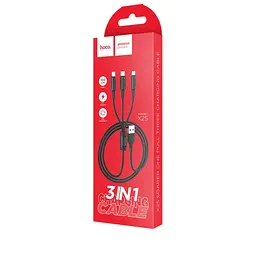 Кабель Hoco X25 Soarer one pull three charging cable, lightning + Micro + Type-c Black - мініатюра 2