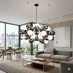 Люстра з кулями для вітальні Levistella 788CH68122-14 BK+CH+WH G9 чорна 800 мм 14 плафонів