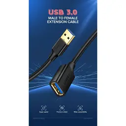 Дата кабель USB 3.0 AM/AF 1.0m US129 black Ugreen (10368) - мініатюра 2