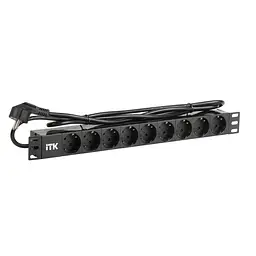 Блок розеток 19" 1U ITK PDU PH22-9D1-P чорний на 9 розеток Schuko, кабель 2м, ПВХ (001-0050)