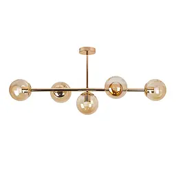 Люстра стельова Levistella 7529906-5 GOLD+BR, 5 плафонів, E27, метал, коричневе скло, сучасний стиль