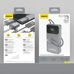 Універсальна мобільна батарея Dudao 20000mAh K31 Pro 45W PD,QC USB-A,USB-C In/Out,with built-in USB-C/Lightning cables Сірий - мініатюра 2