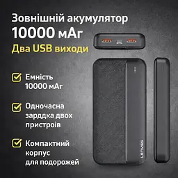 Зовнішній акумулятор PowerBank Lenyes PX163 10000 мА·год Li-ion два USB-виходи 136х68х15.6 мм - мініатюра 2