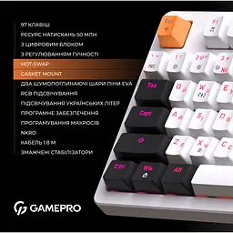 Клавіатура GamePro Red з Hot-Swap RGB White дротова механічна (MK170W) - мініатюра 7