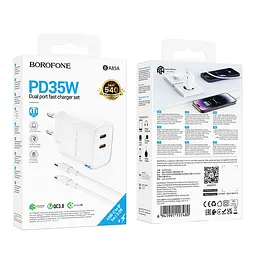 Зарядний комплект Borofone BA85A GaN 2USB-C PD/QC 35W Type-C to Lightning 1 м White (36181_3606889) - мініатюра 3