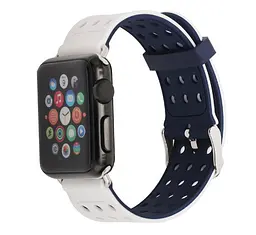 Подвійний ремінець з перфорацією Primo для Apple Watch 38 мм, 40 мм, 41 мм Navy Blue White - мініатюра 2